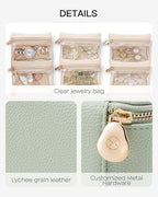 Vlando Jewelry Travel Case,Travel Jewelry Organizer with Clear Velvet Jewelry Bags 6Pcs Zipper Pouch for Women Girl Gift-Mint