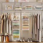 5 Tier Closet Hanging Organizer, Clothes Hanging Shelves with 4 Hanging Hooks 5 S Hooks, Wire Storage Basket Bins, for Clothi