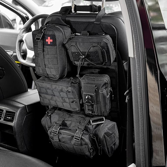 Tactical Car Seat Back Organizer,Back Seat Organizer with 5 Detachable Molle Pouches,Molle Panel Organizer Fits for Vehicel Such as Jeep,Truck,SUV, Car
