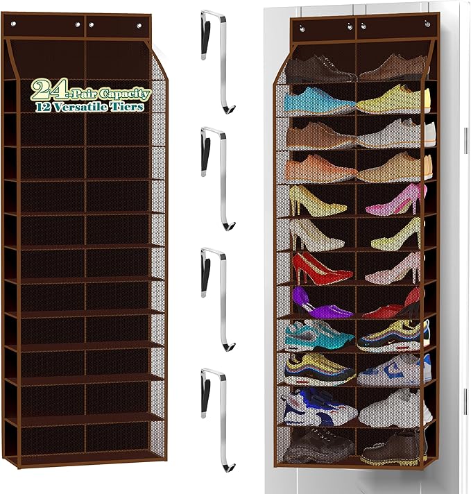 Kotkn 24-Pair Over Door Shoe Organizer for Family & Kids, Double Sided | Hanging Storage for Sneakers, Boots, Toys & Room Org