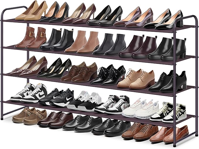 MISSLO 4 Tier Long Shoe Organizer for Closet Shoe Rack for Bedroom Closet Floor Shoe Shelf for Entryway Storage Stackable Wid