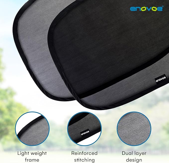 Enovoe Car Window Shades for Baby (2 Pack) - 21x14 Inches Sun Shade Blocker, Cling - Glare Shield and UV Rays Protection for Your Child - Side Windows Screens for SUV- Mesh Window Shades for car Baby