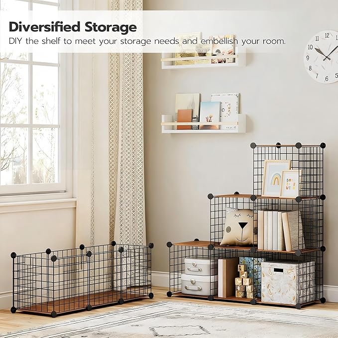 HOOBRO Wire Cube Storage Organizer, 9-Cube Shelves, Modular Shelves with Metal Grid, DIY Closet Cabinet for Living Room, Bedr