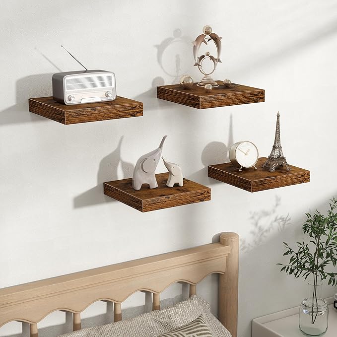 Fun Memories Floating Shelves for Wall, Rustic Wood Wall Mounted Shelves for Bathroom, Bedroom, Living Room and Kitchen, Stor
