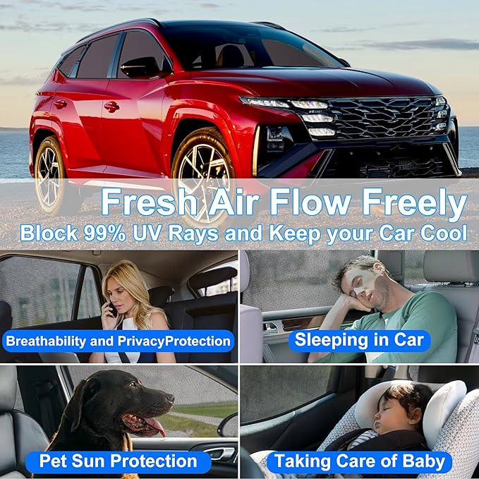 Front Side Half Window Shade Foldable Custom Fit for Hyundai Tucson 2021-2026 Car Window Shades for Side Window Sun Shade UV Protection Heat Insulation for Camping Sleeping 6PCS