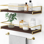 Floating Shelves Bathroom Shelves Over Toilet Set of 2, Bathroom Wall Shelves with Towel Bar, Wall Mounted Vanity Shelf for B