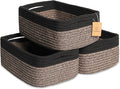 NaturalCozy 11.8"x8"x4.5” Rectangle Storage Baskets for Shelves 3 Pack | Cotton Rope Woven Small Baskets for Organizing | Sma