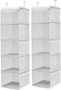 BrilliantJo 5 Shelves Hanging Closet Organizer, 2 Pack Hanging Storage with 6 Side Pockets for Clothes Shoes, 43"x12"x12"(Str