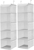 BrilliantJo 5 Shelves Hanging Closet Organizer, 2 Pack Hanging Storage with 6 Side Pockets for Clothes Shoes, 43"x12"x12"(Str