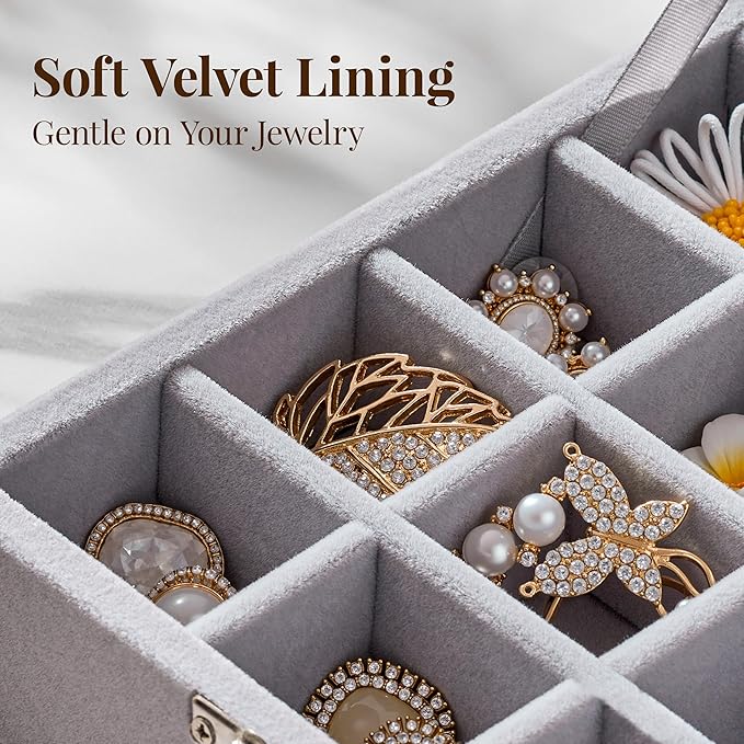 48 Grid Earring Organizer and Storage: Velvet Jewelry Tray with Lid, Jewelry Box for Studs, Earrings, Rings, Necklaces, Dress