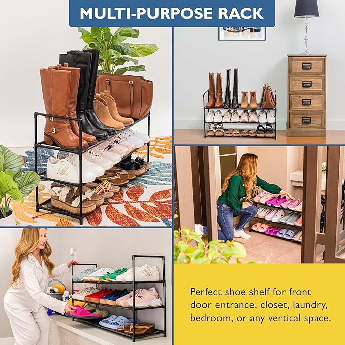 Sundaze Shoe Rack - 3 Tier Shoe Rack for Front Door Entrance, Sturdy Long Shoe Organizer for Closet, Bedroom, Entryway, Garag