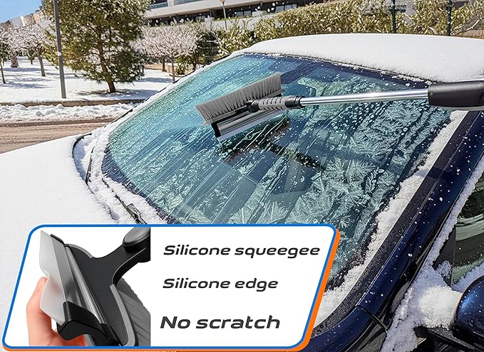 Trazon 42.4" Extendable Snow Brush & Mini Snow Shovel/Ice Scraper for Car Windshield with Foam Grip for Cars, SUV, Trucks, Detachable Сar Scraper, No Scratch, Heavy Duty Long Handle, Ice Remover