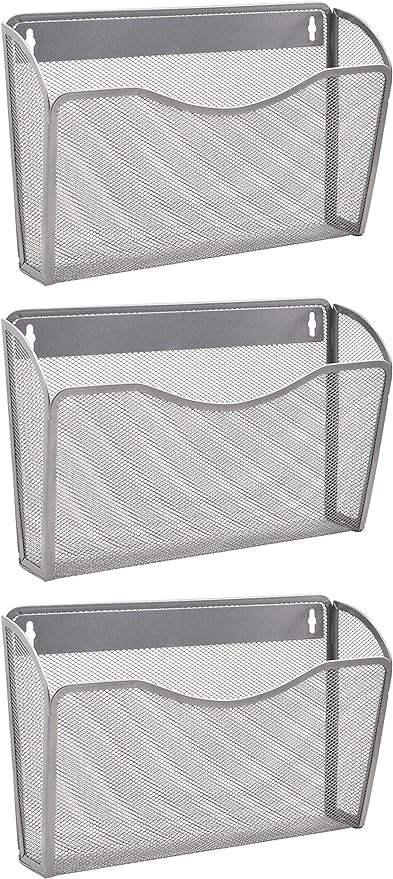 EASEPRES 3 Single Pocket Mesh Hanging File Organizer, Vertical Wall Mounted Magazine File Holder, Mount Basket Mail Paper Doc
