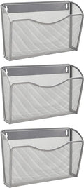 EASEPRES 3 Single Pocket Mesh Hanging File Organizer, Vertical Wall Mounted Magazine File Holder, Mount Basket Mail Paper Doc
