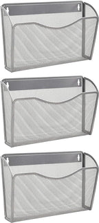 EASEPRES 3 Single Pocket Mesh Hanging File Organizer, Vertical Wall Mounted Magazine File Holder, Mount Basket Mail Paper Doc