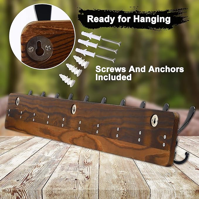 Dseap Coat Rack Wall - Heavy-Duty 38-1/4" Long, with Reinforced 10 Custom Tri-Hooks, Solid Wood Wall Hanger for Coats Hat Jac