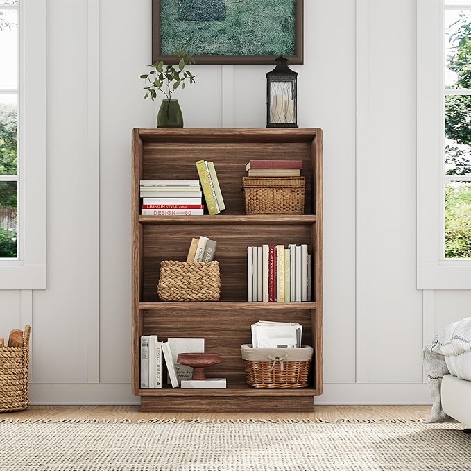 ChooChoo 3-Tier Bookcase, Wooden Bookshelf, Farmhouse Bookshelf with Open Storage, Tall Bookcase for Bedroom and Home Office,