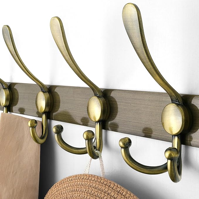 Dseap Wall Mounted Coat Rack - 5 Tri Hooks, Heavy Duty, Stainless Steel, Metal Coat Hook Rail for Coat Hat Towel Purse Robes 