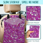 Car Garbage Bag Pink and Purple Hexagonal Hanging Canvas Car Trash Bag Drawstring Car Back Seat Organizer for Car Back Front Seat Console with Adjustable Buckle