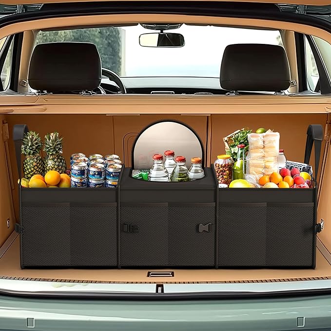 Trunk Organizer, 95L Capacity SUV Trunk Organizer with Cooler, 3 Compartments Heavy Duty Collapsible Car Storage Organizer