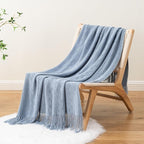 BATTILO HOME Bluish Grey Throw Blanket for Couch, Soft Knit Throws with Tassels for Home Decor, Blue Blankets and Throws for 