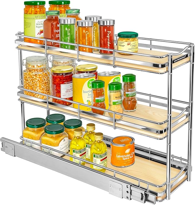LYNK PROFESSIONAL® Élite™ Pull Out Spice Rack Organizer for Inside Kitchen Cabinets - 6" x 21" - Slide Out Drawer – Wood/Chro