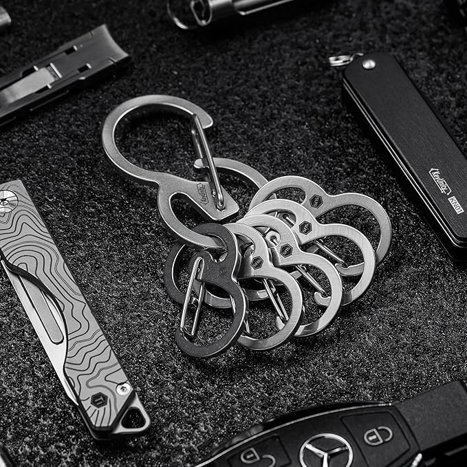 KeyUnity Stainless Steel Carabiner Mini Clips, Key Holder Organizer Keychain for Keys, Flashlight, Folding Knife & Whistles