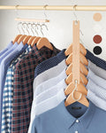 MORALVE Space Saving Hangers for Closet – 4 Pack European Beechwood 6-Tier Shirt Organizer with 360° Swivel Hook – Collapsibl