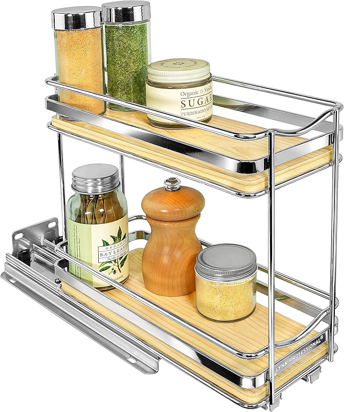 LYNK PROFESSIONAL® Élite™ Pull Out Spice Organization for Cabinets - 4-3/8 inch Wide – Spice Rack for Inside Cabinets – Wood/