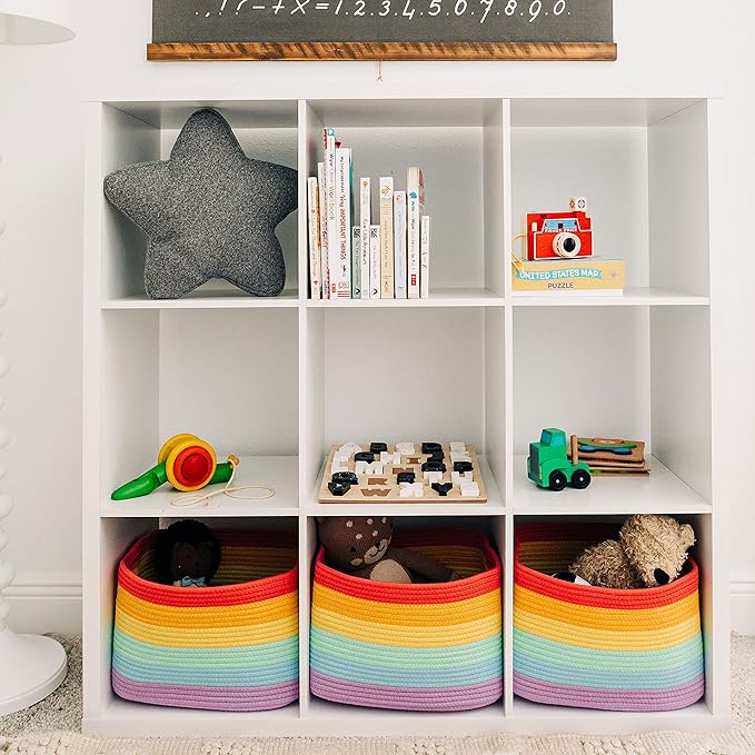 OrganiHaus Set of 3 Rainbow Baskets - Colorful Woven Storage Baskets for Playroom, Nursery & Classroom Decor, Toy Storage, 15