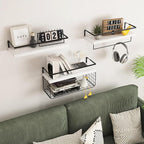 White Wood Floating Shelves Wall Mounted - 3+1 Tier Rustic Bathroom Wall Shelves Over Toilet with Wire Storage Basket & Towel