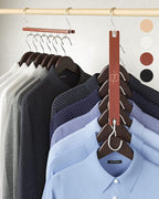 MORALVE Space Saving Hangers for Closet – 4 Pack European Beechwood 6-Tier Shirt Organizer with 360° Swivel Hook – Collapsibl
