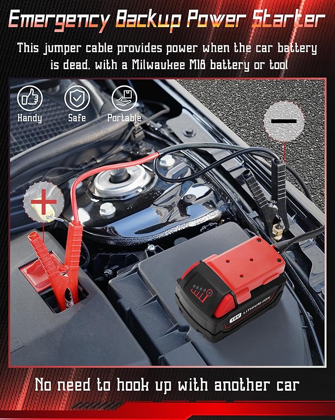 Upgraded Backup Emergency Kit, Jumper Starter Cable Clamps for 18V, 8AWG Auto Battery Automotive Booster Cables Power Tool Line (Battery not Included)