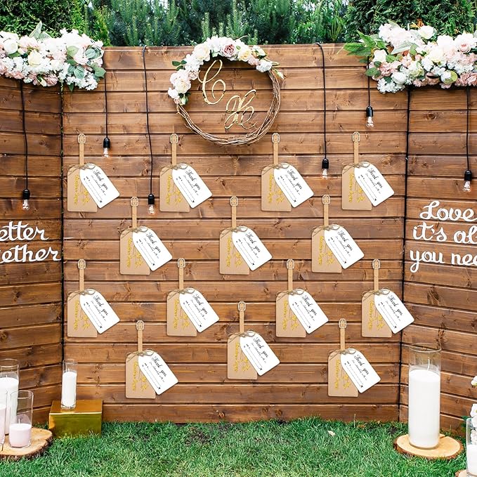 Sweetude 48 Sets Leather Luggage Tag Bulk and So The Adventure Begins Luggage Tags with Name Card for Wedding Bridal Shower B