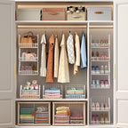X-cosrack 4 Tier Closet Hanging Organizer, Foldable Closet Shelving with 2 Hanging Hooks 5 S Hooks, Wire Storage Basket for W