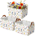 Boao 3 Pcs Watercolor Wildflowers Storage Bin Wildflowers Collapsible Large Storage Baskets for Gifts Canvas Laundry Basket F