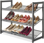 Whitmor Steel Mesh 3-Tier Shoe Rack, Gunmetal Gray