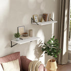Deep Floating Shelves Wall Mounted, 24"x12" White Wall Shelves with Brackets Set of 2 for Bedroom, Living Room, Bathroom, Kit