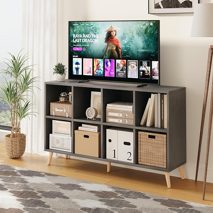 Flrrtenv 8-Cube Bookshelf 2 Tier Retro Bookcase with Legs, 11in Shelf Opening, 47" Wood Bookshelves Storage Organizer Shelf, 