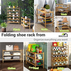 BMOSU 3-Tier Bamboo Shoe Rack Premium Stackable Shoe Shelf Storage Organizer for Hallway Closet Living Room Entryway Organize