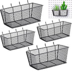 Sieral 4 Pcs Black Pegboard Baskets Metal Wire Shelf Baskets Peg Board Organizer Accessories Wall Mount Organizer Attachments