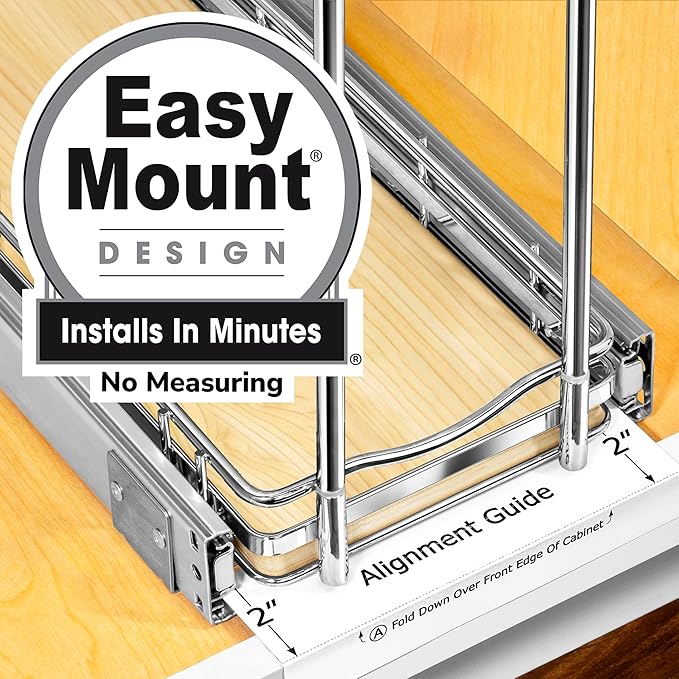 LYNK PROFESSIONAL® Élite™ Pull Out Spice Rack Organizer for Inside Kitchen Cabinets - 6" x 21" - Slide Out Drawer – Wood/Chro