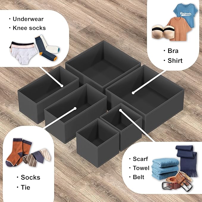 Simple Houseware Foldable Drawer Organizer for Clothes/Underwear/Panty/Onesie Stocking Bin, Set of 12, Dark Gray