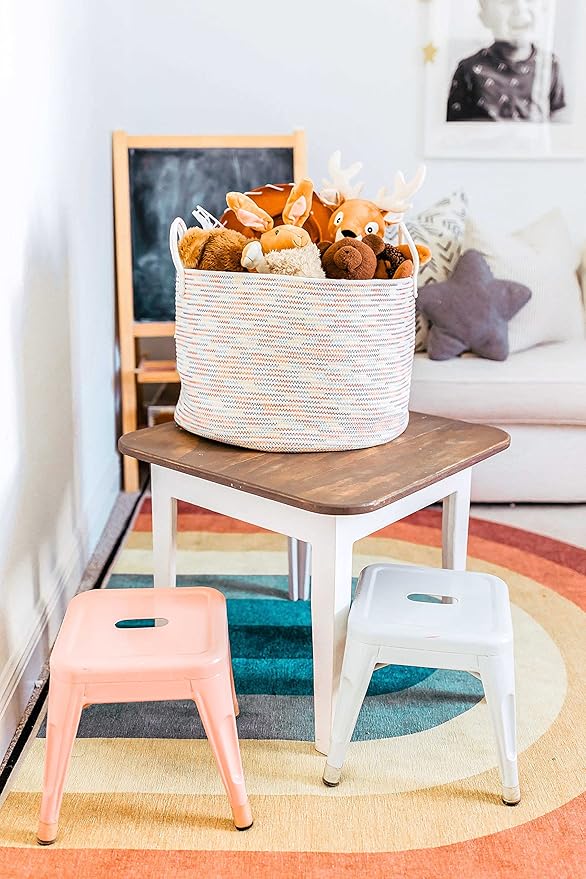 OrganiHaus Large Woven Storage Basket for Blankets and Toys 20" x 13" Inch, Rope Laundry Basket with Handles, Cushions & Pill