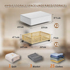 Bamboo Under Bed Storage Containers with Wheels, 2 Pack Under the Bed Shoe Storage Bins, Wood Rolling Underbed Drawers with B
