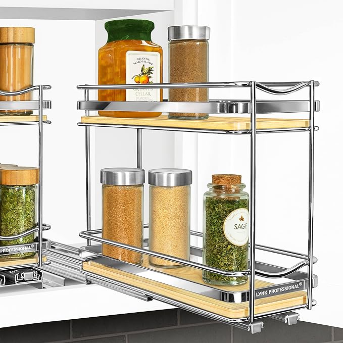 LYNK PROFESSIONAL® Élite™ Pull Out Spice Organization for Cabinets - 4-3/8 inch Wide – Spice Rack for Inside Cabinets – Wood/