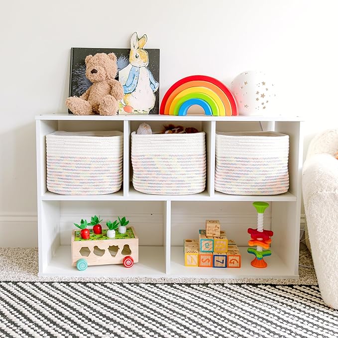NaturalCozy Storage Cubes 9”x9”x7”Cotton Rope Woven Baskets for Organizing 3-Pack | 9 Inch Cube Storage Bin | Small Basket fo