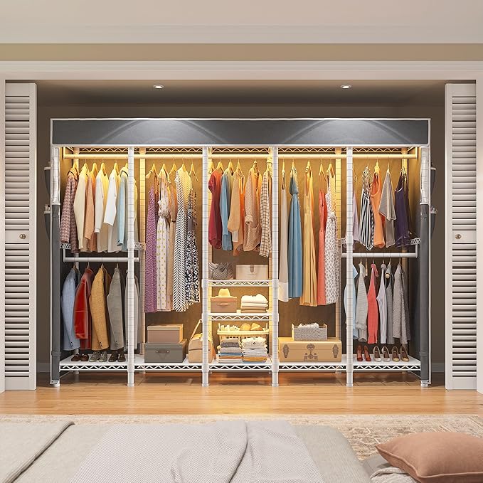 Raybee 90.6" W Extra-Large Clothes Rack with Cover, Freestanding Clothing Racks for Hanging Clothes, Heavy Duty Closet Organi