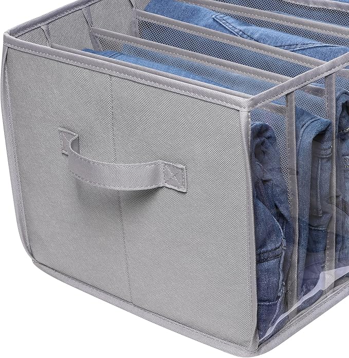 Zilink Upgraded Wardrobe Clothes Organizer with Support Board Clear Pants Organizer Bins for Closet with 7 Grids Divider Swea