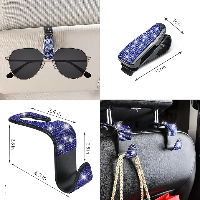 CAR PASS 11 PCS Bling Diamond Car Accessories for Women, Sparkly Rhinestone Steering Wheel Cover, Bling Seat Belt Cushion, Gl